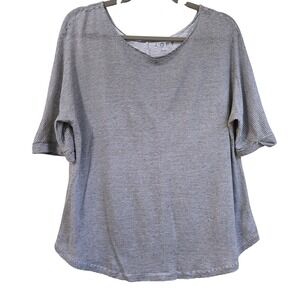 Loft Linen Blend Striped Dolman Short Sleeve Scoop Neck Top Gray White Size M